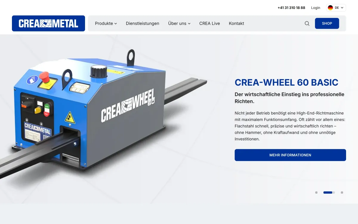 Startseite von creametal.ch auf dem Desktop